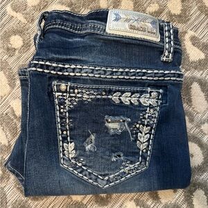 Grace in LA Women's Blue Embroidered Jeans